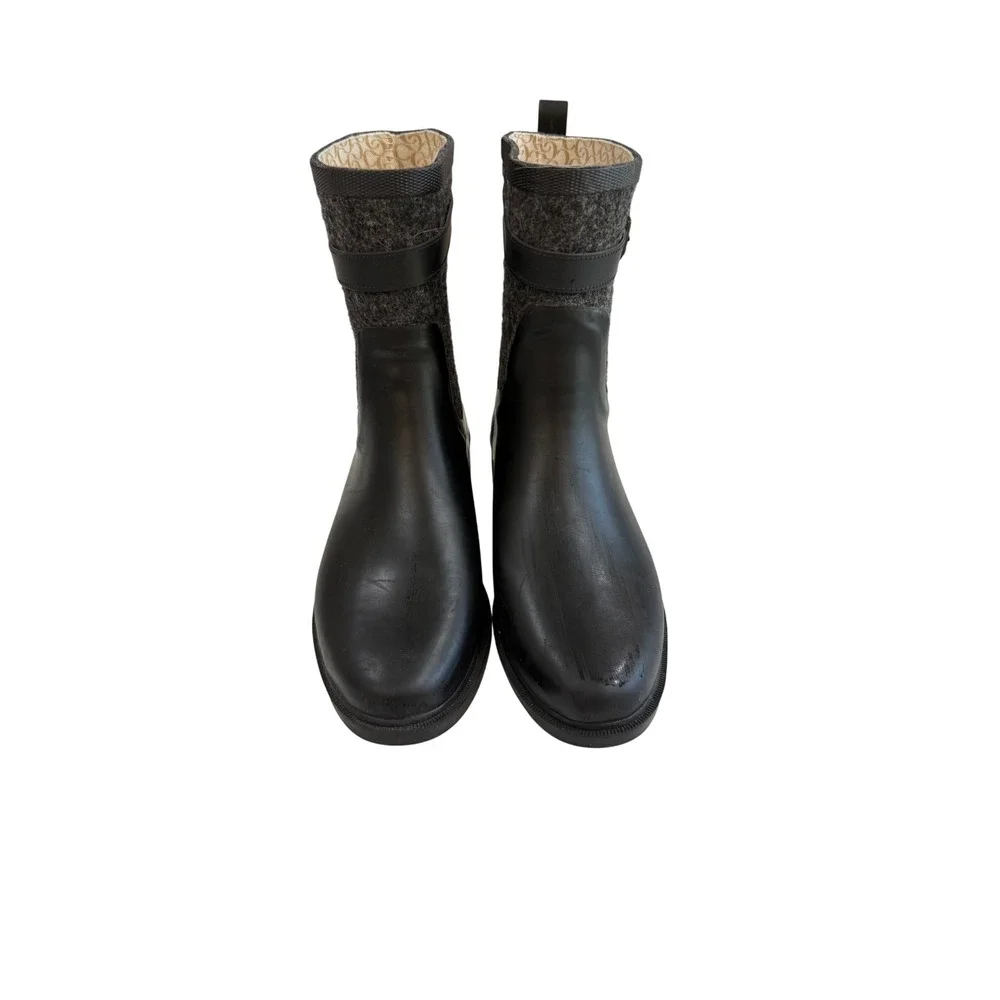 Chooka Herringbone  Rain Boots Womens 8 Black Gray Buckled Fabric Mid 1412603